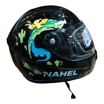 CASCO DE MOTO INFANTIL CERRADO DINOSAURIO NEGRO